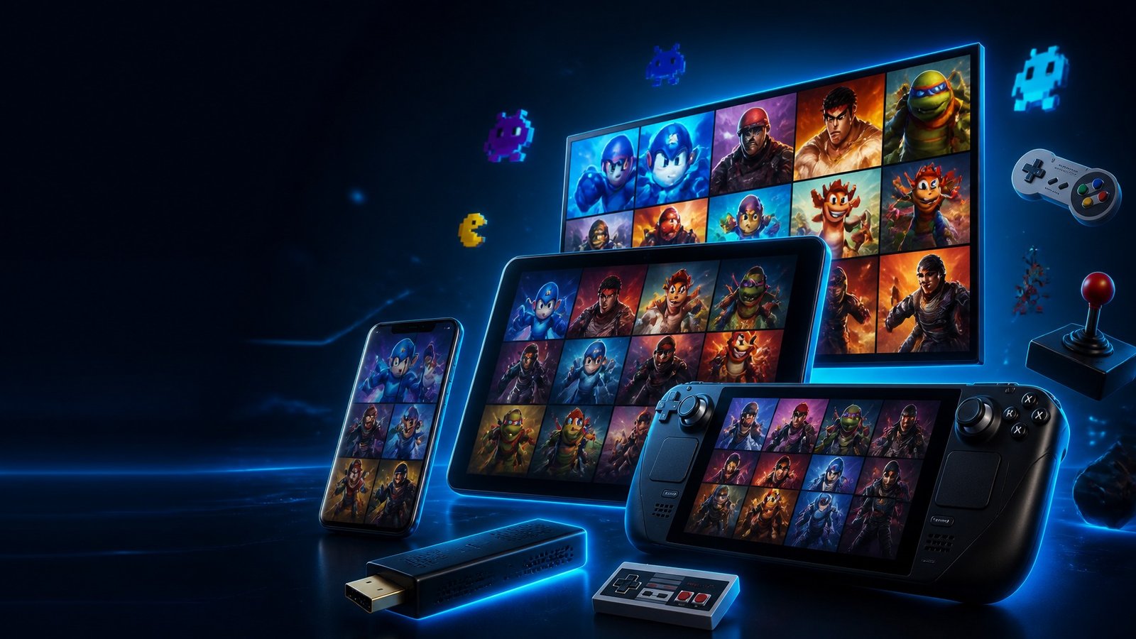 App RetroMax Games V2.0 rodando em v&aacute;rios aparelhos