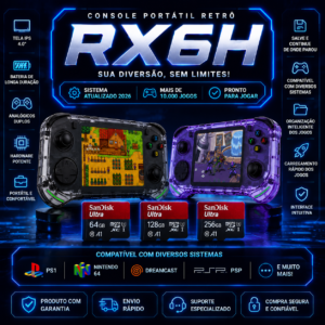Console Portátil RX6H 64GB / 128GB Pronto pra Jogar