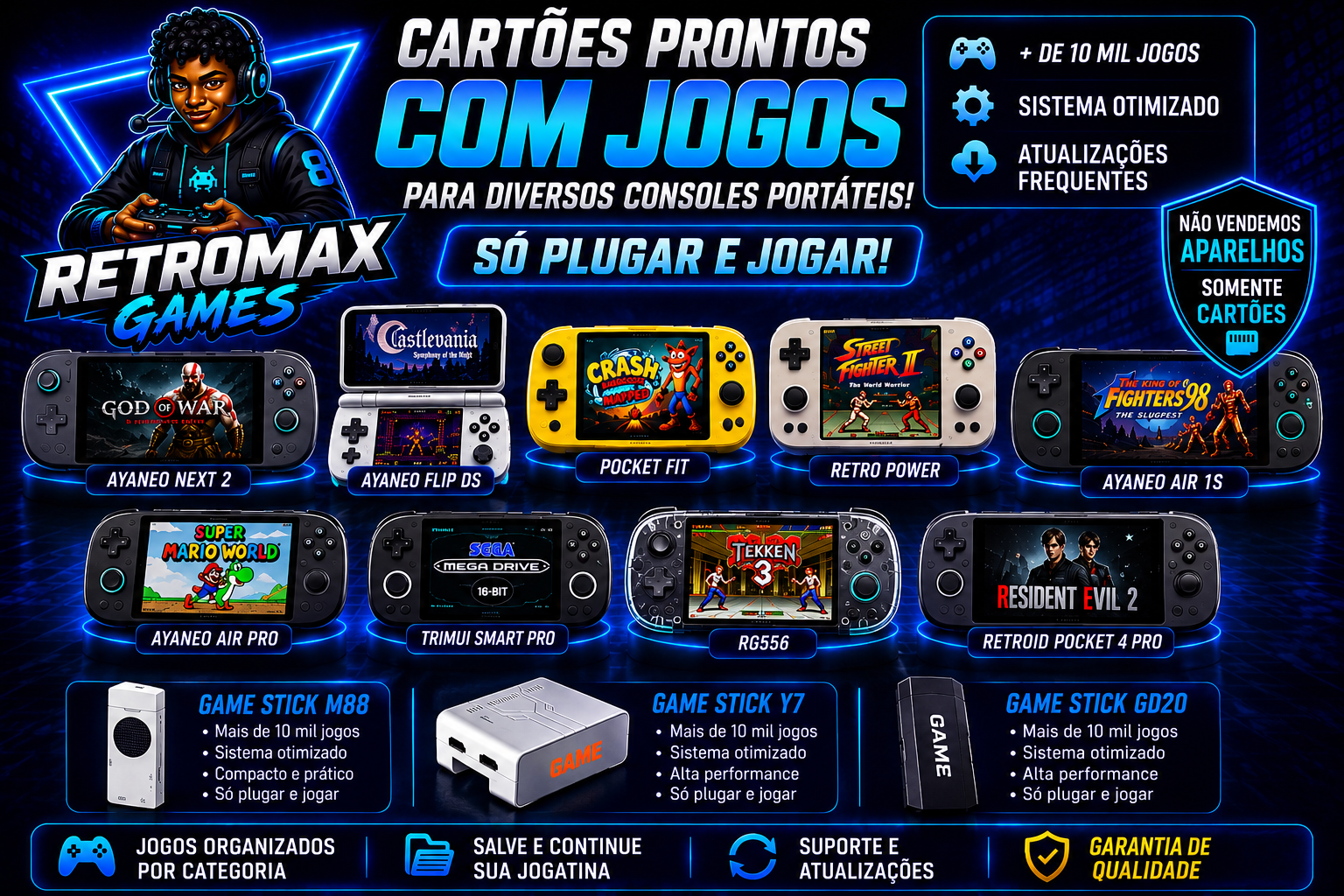 Cart&otilde;es prontos com jogos para diversos consoles port&aacute;teis